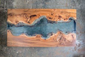 Table à manger bois brut verre teinté/feuilleté Design contemporain