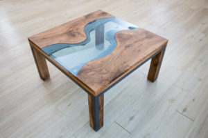 table basse noyer structure metal contemporain